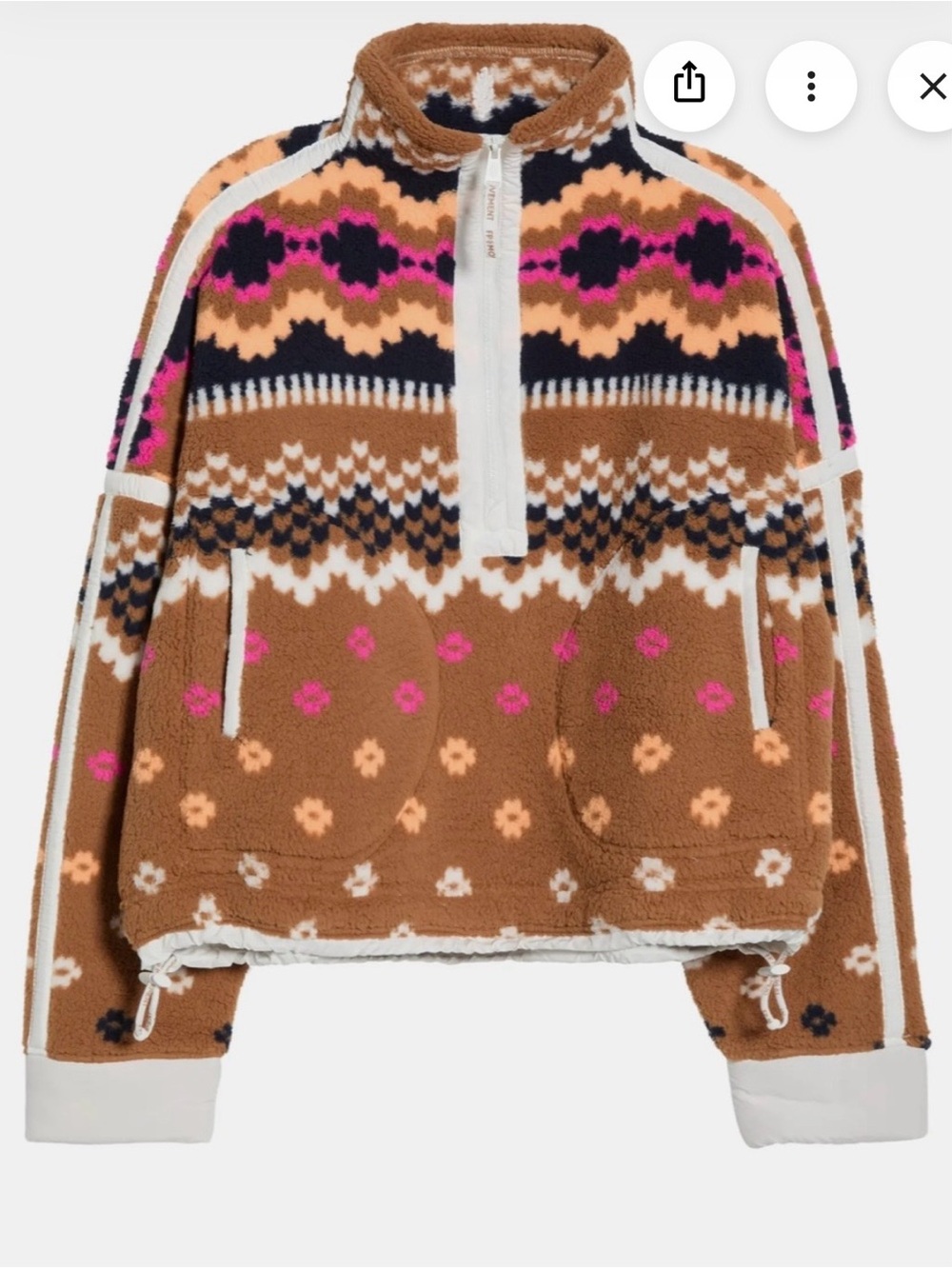 FP Movement by Free People Patterned Sherpa Half-Zip Pullover - Tan, Pink & Navy - Picture 4 of 5